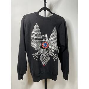 Vintage MICHOU Eagle Crew Neck Sweatshirt Desert Storm Men M Black Patriotic USA